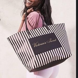 Victoria's Secret Weekend Tote Bag 21"x12"x5.5" Pink Sparkle Stripe Shopper EXC
